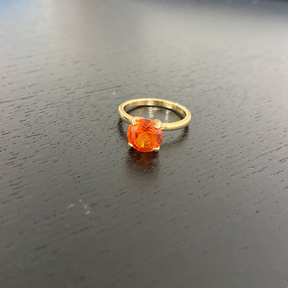 14K Solitaire Style 2 Carat Lab Created Orange Sapphire Ring Size 5.5